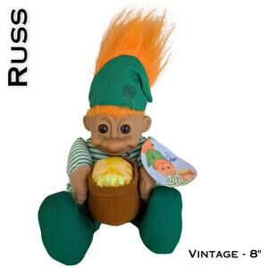 Vintage Russ Leprechaun Troll Doll w/Tag 8" Orange Hair Pot Of Gold St Patricks